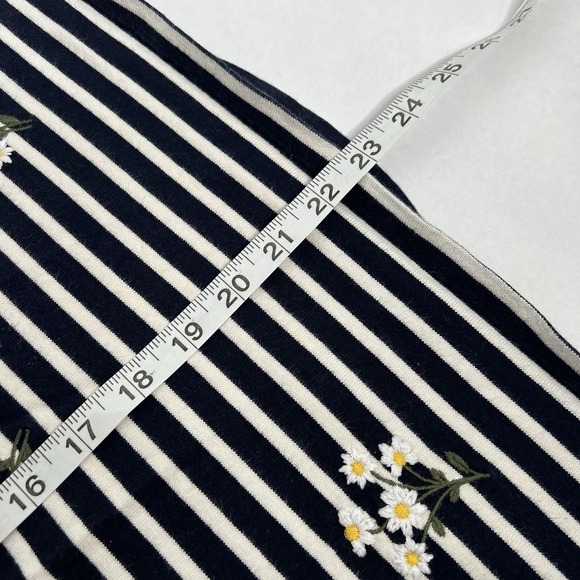 Talbots Striped Navy Blue White Women's Top Embroidered Daisy L Large Authentic - Picture 7 of 9